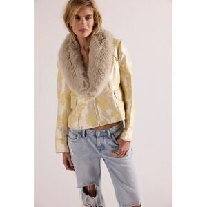 NWT!! FREE PEOPLE French Exit Laluna Jacket Jacquard Faux Fur Collar Large